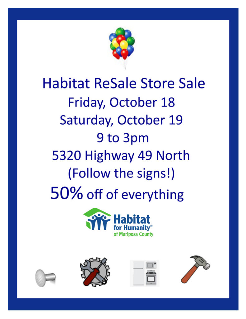 Resale Store Sale Oct 1819 Mariposa County Habitat for Humanity